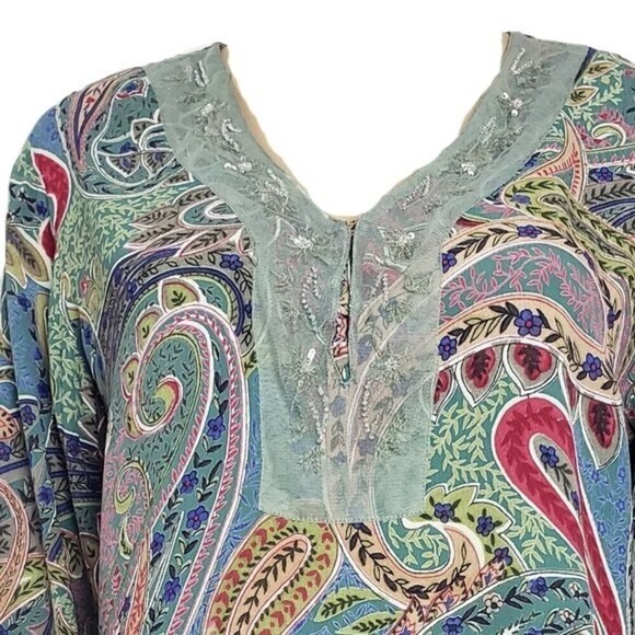 ALC Floral Paisley Beaded Printed Blouse Size M - Picture 3 of 13